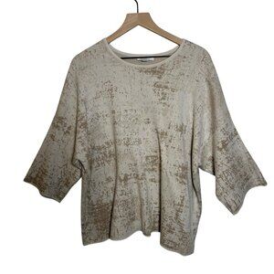 Pure J Jill Womens Medium Jacquard Kimono Sweater 3/4 Sleeves Tan Organic Cotton